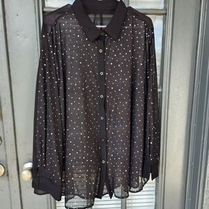 SHEIN Black Sheer Polka Dot Shirt